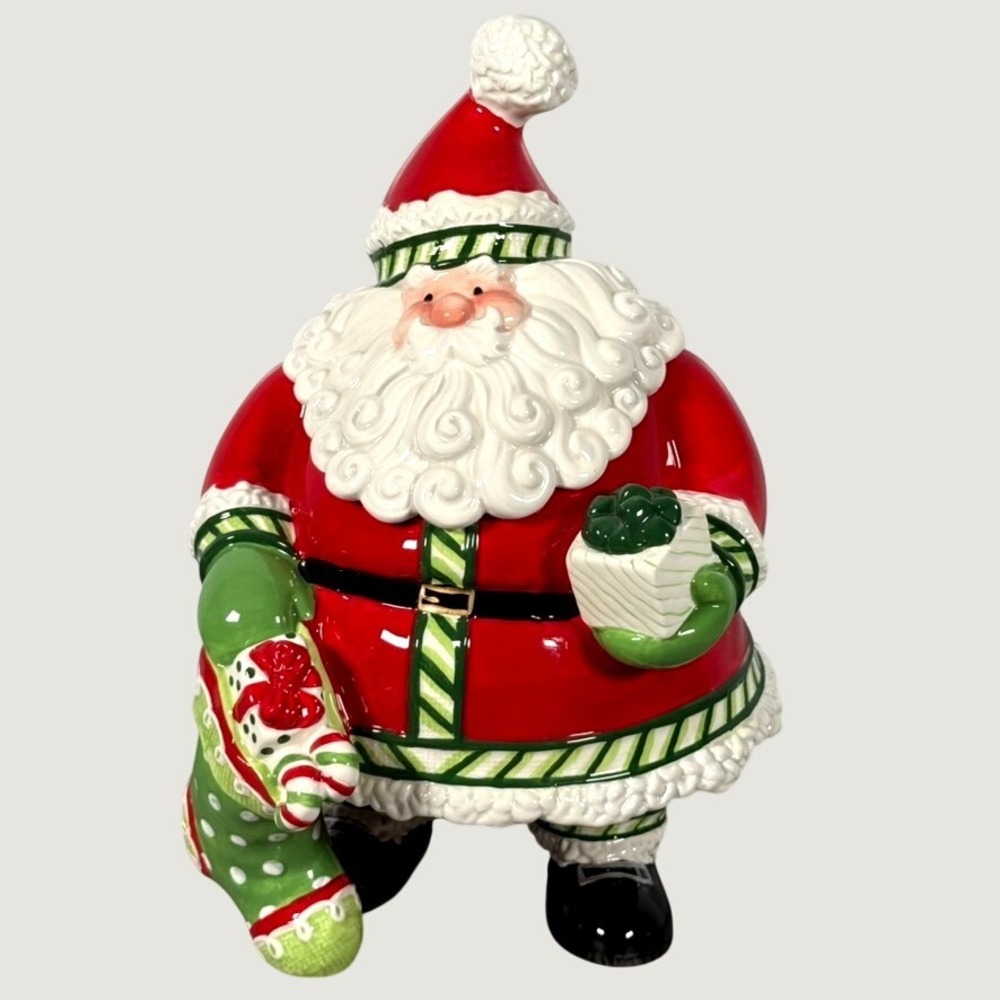 Fitz and Floyd Stocking Stuffers Santa Cookie Jar 13.5in Ceramic Red China